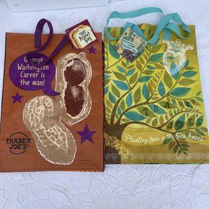 2 Trader Joe's PEANUT And Planting Trees Reusable Grocery Bags NEW with Tags NWT